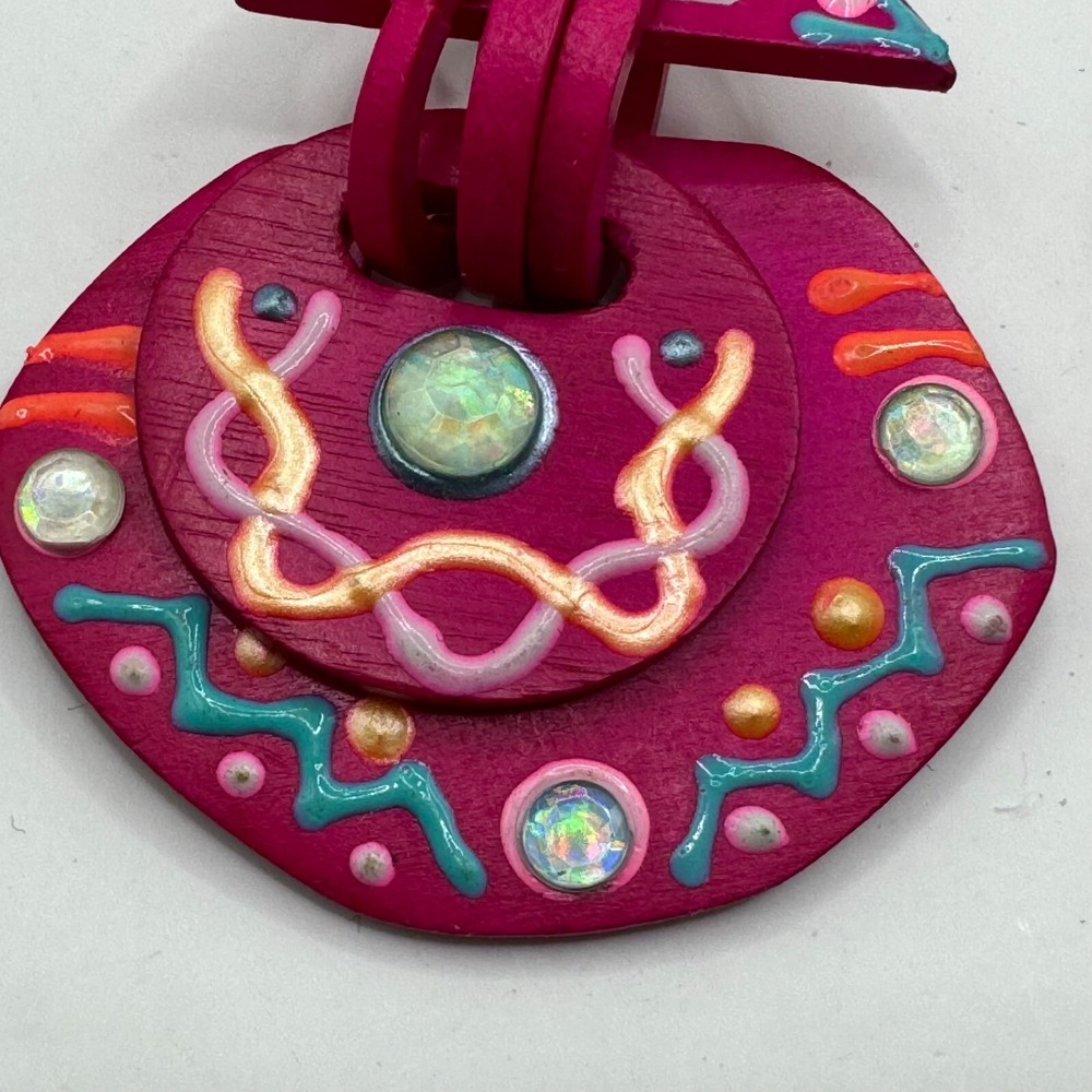 Vintage Carol For Eva Graham Clip On Earrings Large Dangle Bright Pink Geometric - Picture 7 of 10